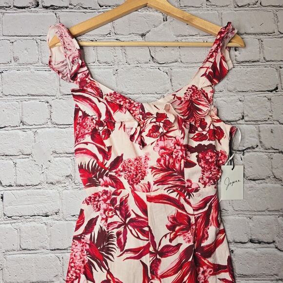 Japna Red Tropical Floral Print Ruffle Accent Romper New Size Small - Picture 2 of 10